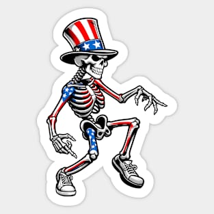 Funny Skeleton Dancing Celebrate the America Independent Day Sticker